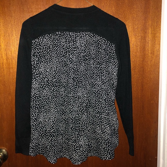 Loft Mixed Media Black Polka Dot Sweater Blouse - Picture 2 of 2